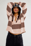Women's Pullover Sweater Lapel Collar V Neck Cable Knit Wood Brown Size XL