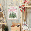 North Pole Village Christmas Wall Decor Pink Bows 12x16 Inch Farmhouse Art