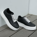 JABASIC Women Platform Sneakers Low Top Lace Up Walking Shoes Black Size 7