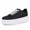 JABASIC Women Platform Sneakers Low Top Lace Up Walking Shoes Black Size 7