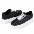 JABASIC Women Platform Sneakers Low Top Lace Up Walking Shoes Black Size 7