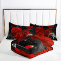 AILONEN 3D Oil Painting Red Rose Comforter Set Twin Size 3 Pieces