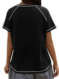Remidoo Women's Raglan Crewneck Color Block T-Shirt Black Size XL