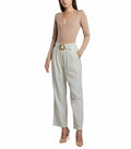 SANDY & SID Womens Linen Crop High Rise Straight Leg Pants White Size L