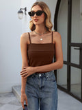 ZANZEA Adjustable Spaghetti Strap Tank Top Brown Size Small
