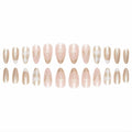 Vokupoga Press On Nails French Tip Medium Pink White Glitter 24Pcs