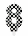 Racing Car Number 8 Birthday Candle Topper Checkered Cake Decor for Kids