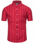 TUNEVUSE Mens Striped Hawaiian Button-Down Shirt Wine Size XL