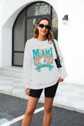 FASHGL Miami Football Sweatshirt Women Oversize Long Sleeve Light Grey XXL