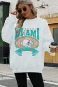 FASHGL Miami Football Sweatshirt Women Oversize Long Sleeve Light Grey XXL