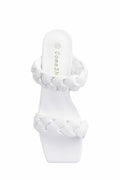 ComeShun Women Low Block Heel Mules Open Toe Ankle Strap White Size 6