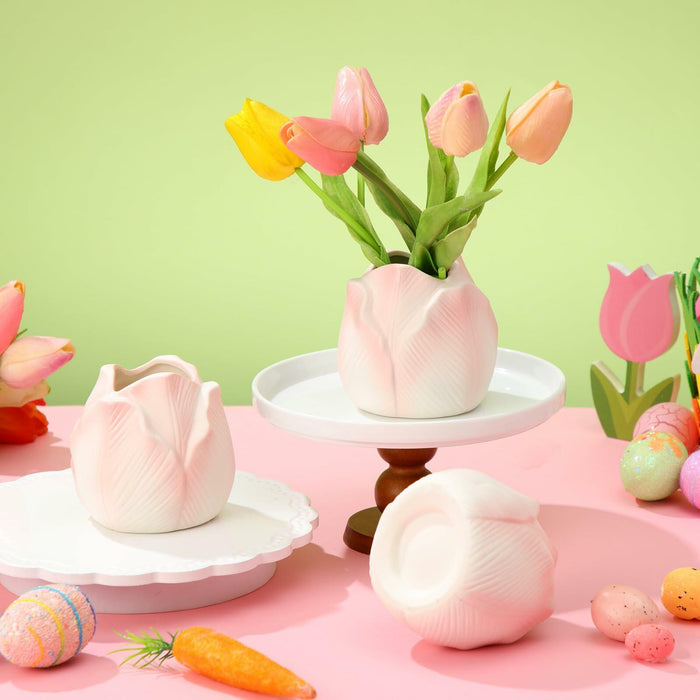 Sieral 3 Pcs Mini Tulip Ceramic Vase Tabletop Flower Pot Mother’s Day Gift