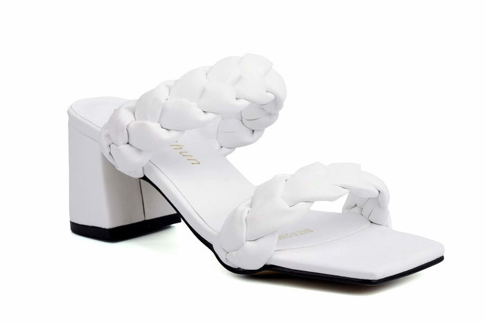 ComeShun Women Low Block Heel Mules Open Toe Ankle Strap White Size 6