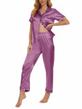 Women's Plus Size Pajama Set Short & Long Sleeve Top Pants Pastel Purple Size M