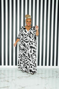 BFFBABY Sexy Wrap V Neck 3/4 Sleeve Chain Print Maxi Dress with Belt Size 5XL