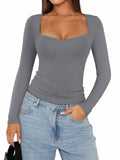 PINKMSTYLE Women's Double Lined V Neck Long Sleeve Shirt Black Size S