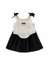 GORGLITTER Girl's 2PC Summer Outfit Bow Tie Crop Tank Pleated Skirt Black 4Y