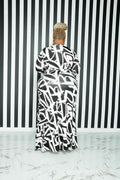 BFFBABY Sexy Wrap V Neck 3/4 Sleeve Chain Print Maxi Dress with Belt Size 5XL