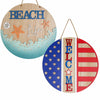DECSPAS 12in Double Sided Welcome Door Sign Patriotic Wreath Red White Blue