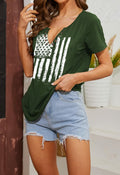 Womens Patriotic V Neck T Shirt American Flag Graphic Green1 Size Medium