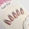 French Tip Press On Nails Short Square Pink Nude Glossy 24Pcs