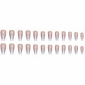 French Tip Press On Nails Short Square Pink Nude Glossy 24Pcs