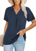 Women's Collared V Neck Polo T Shirt Plus Size Loose Fit Deep Blue Size S
