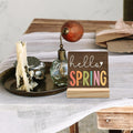 ANIANG Hello Spring Rustic Wood Plaque Sign with Stand Farmhouse Decor