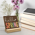 ANIANG Hello Spring Rustic Wood Plaque Sign with Stand Farmhouse Decor
