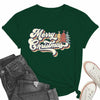 Vintage Merry Christmas Shirt Women Holiday Xmas Tee Tops Green Size S