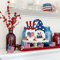 DECSPAS 4th of July Double Sided Wooden Tiered Tray Red White Blue Decor