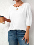 TAKEYAL Women's 3/4 Sleeve Basic Tee Shirt White Size XL