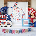 DECSPAS 4th of July Double Sided Wooden Tiered Tray Red White Blue Decor