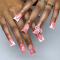 RIICFDD French Press On Nails 24 Pcs Medium Nude Pink White Tips Charms