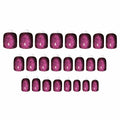 Purple Press On Nails Short Square Acrylic Cat Eye Color Changing 24 Pcs