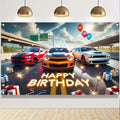 BlissYard Car Birthday Banner 70x43" Fast Cars Party Photo Backdrop
