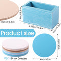 Queekay Wooden Drink Coasters Set of 8 with Holder 4in Grey Marble