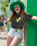 JMHACHY St. Patrick's T-Shirt Women Shamrock Heart Leopard Grey Size M