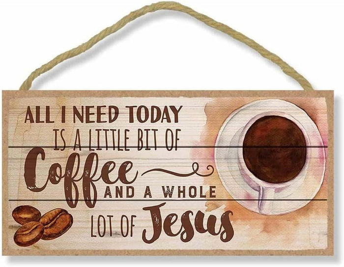 Retro Wooden Sign Coffee and Jesus Wall Art Decor 8x12 Inch