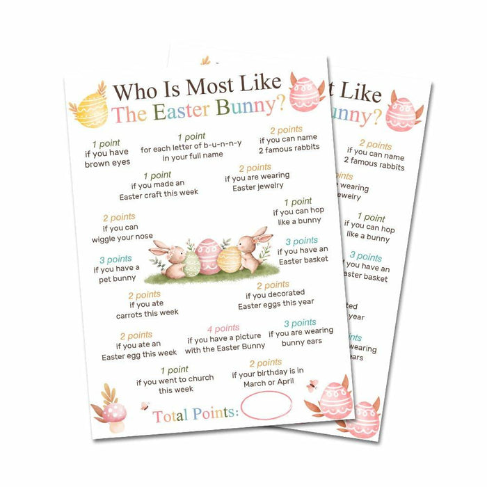 Who Is Most Like The Easter Bunny Game Cards Watercolor Bunny Set of 20