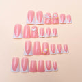RIICFDD Press On Nails Medium Pink Duck Bow Butterfly 24 Pcs