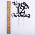 LVEUD 12th Birthday Cake Topper Black Glitter 12th Party Decoration