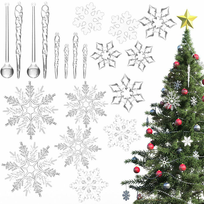 PRETYZOOM Acrylic Crystal Christmas Tree Ornaments Clear 20pcs Snowflake Icicle