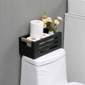 Wood Toilet Paper Holder Basket with Handles Black 12x5.9x4.9in Black