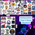Gaming Temporary Tattoos 4 Sheets Colorful Gamer Party Favors Gift Idea