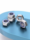 TESILANG M4 Nylon Insert Hex Lock Nuts 304 Stainless Steel Bright Finish 100pcs