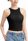 HOCILLE Women's Sexy Racerback Ribbed Crop Tank Top Black Size XS