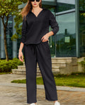 Yioaga Women Tracksuit 2 Piece Set Pullover Sweatshirt Sweatpants Black Size L