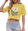 Womens USA Graphic Crop Top Tee Rock Band Casual Summer Yellow Size L