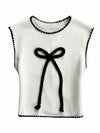 Verdusa Women’s Sleeveless Sweater Vest Bow Knit Tank Top White S